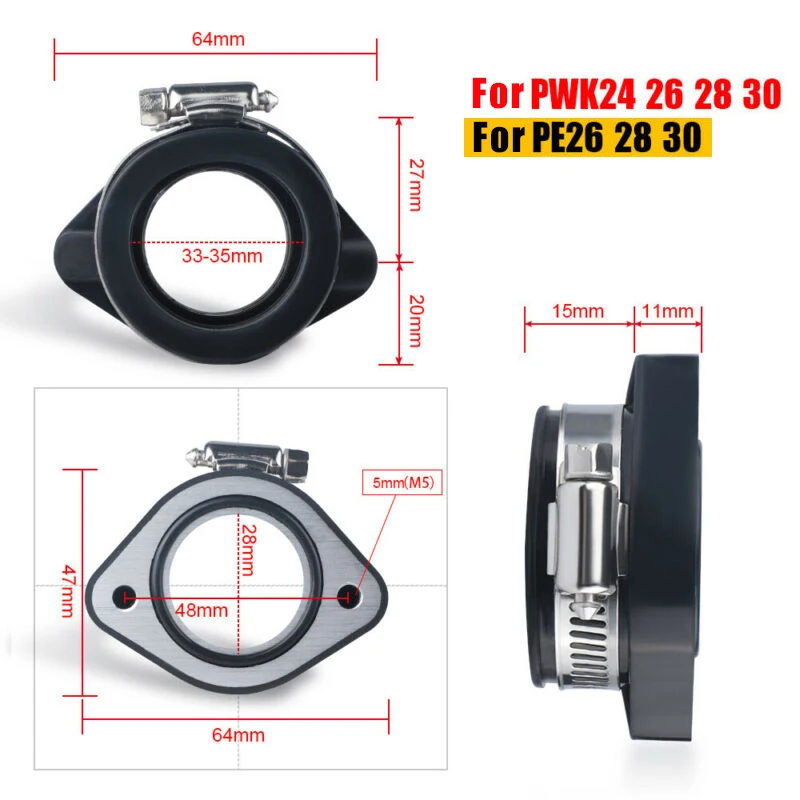 

33-35mm Carburetor Manifold Rubber+Aluminum Flange Adapter Accesssories Parts
