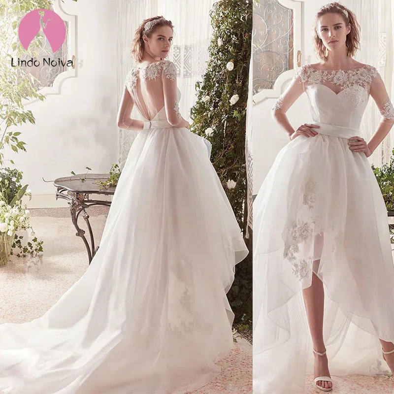 Элегантные Свадебные платья с высоким низким подъемом 2020 Бохо длинным рукавом и
