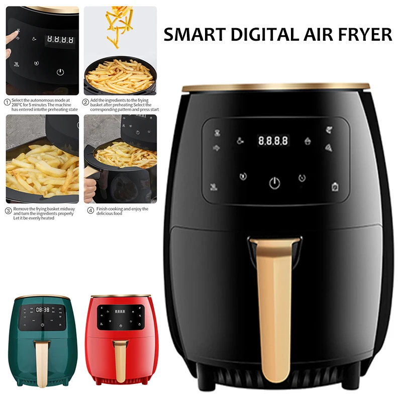 Beli Penggoreng Udara Elektrik 4, 5L Keranjang Antilengket Oven 360 ° Pemanggang Led Layar Sentuh Panel Penggorengan Dalam Tanpa Garam Minyak Multifungsi Kesehatan