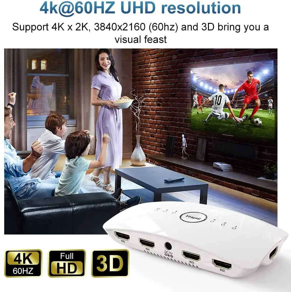 HDMI переключатель 4k сплиттер 5 в 1 с ИК-пультом дистанционного управления