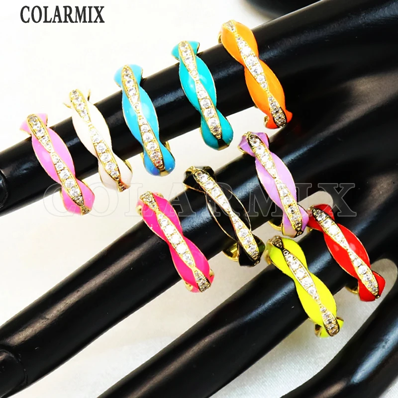 

Ювелирные кольца с эмалью и цирконом, 8 шт., покрытое 18-каратным золотом, вечернее кольцо, разные цвета, открытые геометрические кольца с крис...