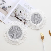 cup coaster handwoven cotton rope cup pad nordic style heat insulated coaster with tassels for home office table decoration