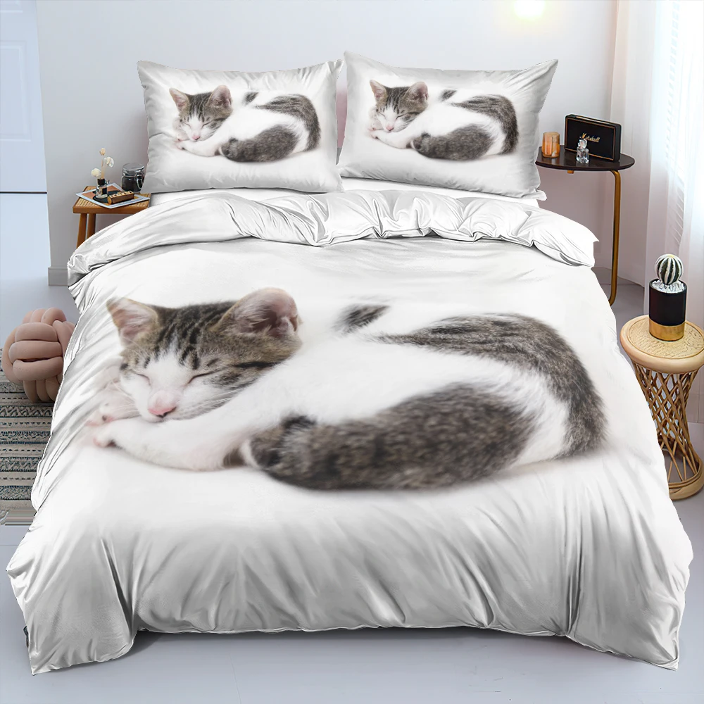 

Комплекты постельного белья с 3D рисунком кошки, пододеяльники, наволочки, пододеяльники, пододеяльник, двойное постельное белье большого р...