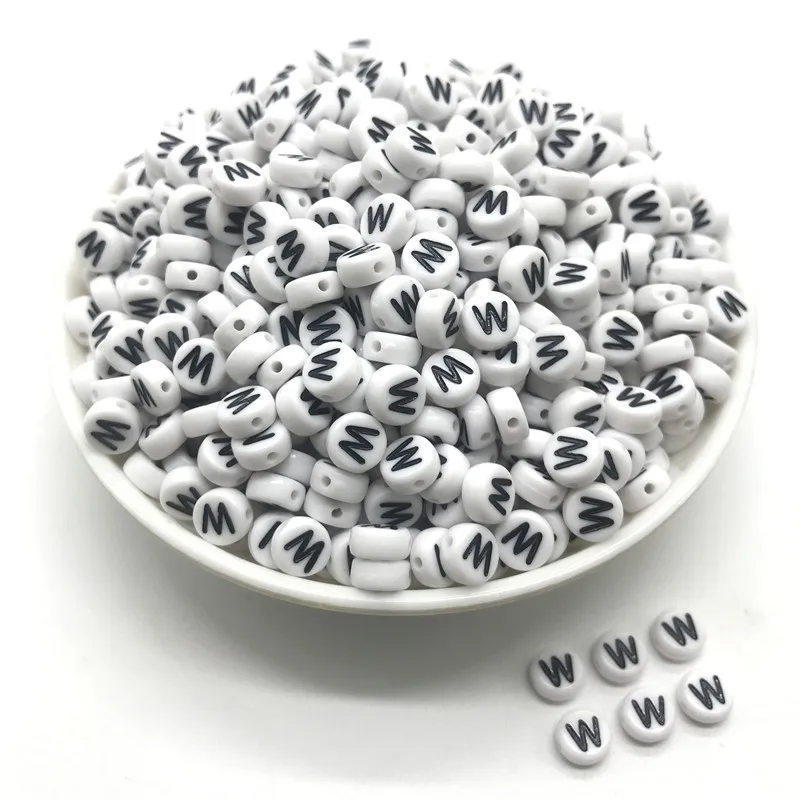 100pcs 4x7mm round letters 26 letters beads multi-color peach heart-shaped spacer beads For bracelet necklace jewelry making - Color: W