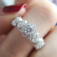 creative silver color zircon ring for women fashion luxury flower copper material plant girl wedding dating jewelry ring