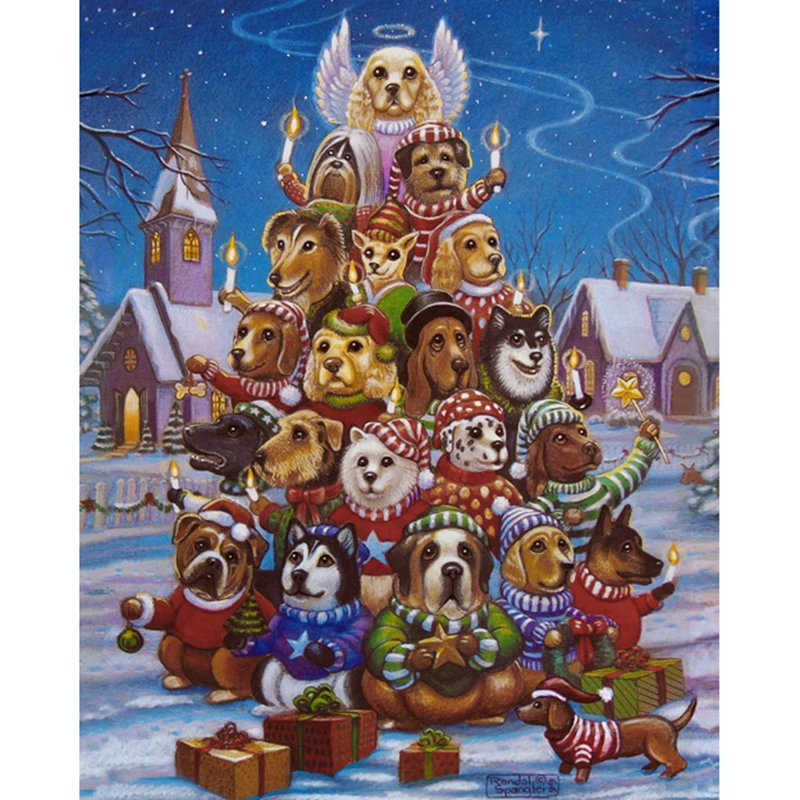 

DIY Diamond Painting Cross Stitch 5D Animal Needlework Mosaic Dog Christmas Tree Full Square Drill Diamond Embroidery