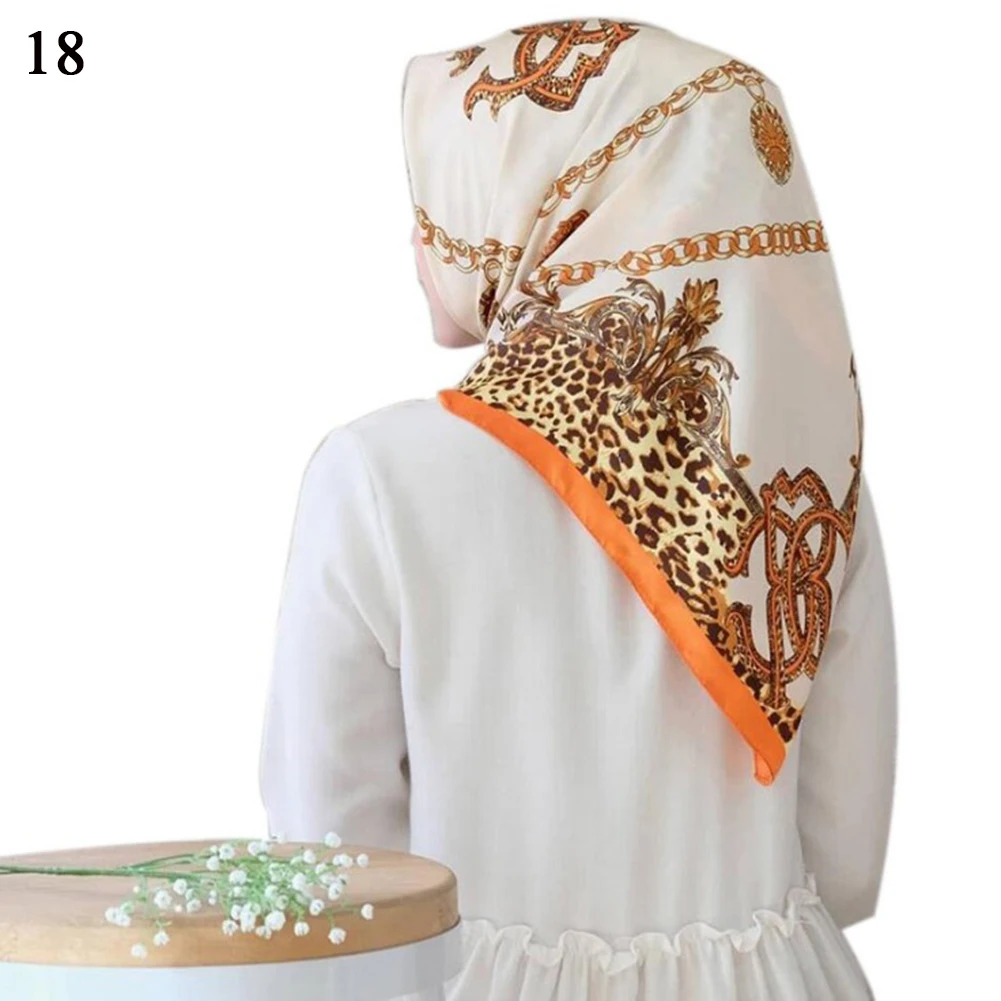

Silk Scarves Women Print Foulard Satin Square Head Hijab Scarfs For Ladies Luxury Fashion Shawls 90 cm Bandana Muffler Scarf
