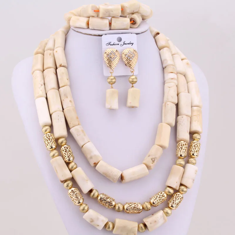 Dudo Bridal Coral Beads 3 Layers Necklace Set African Jewelry Nigerian Wedding Costume | Sets