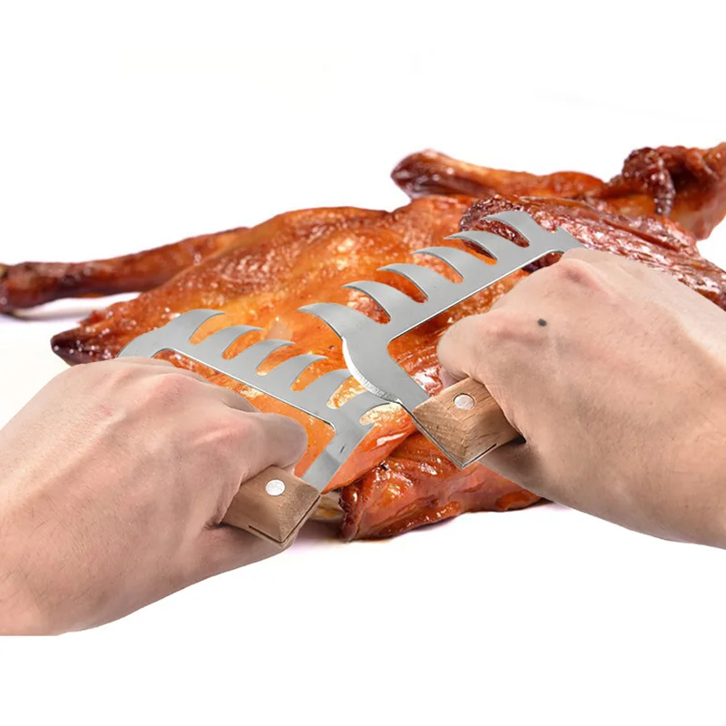 Недавно 1 пара измельчитель мяса когти деревянной ручкой из нержавеющей стали