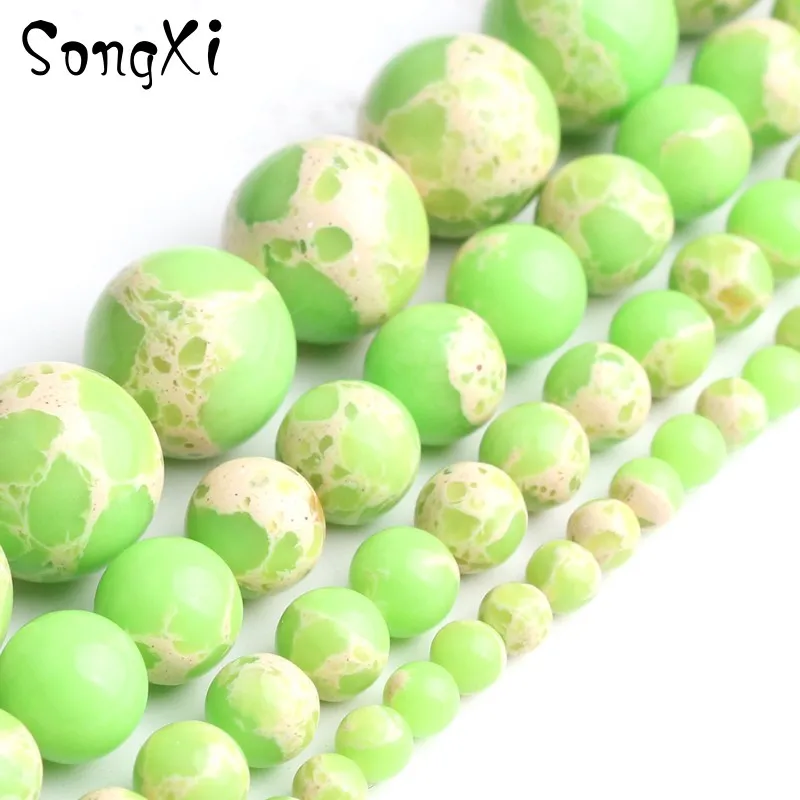 Natural Stone Green Sea Sediment Jaspers Bead 4/6/8/10/12MM Round Loose Beads For Jewelry Making Diy Bracelets Necklace 15 Inch | Украшения