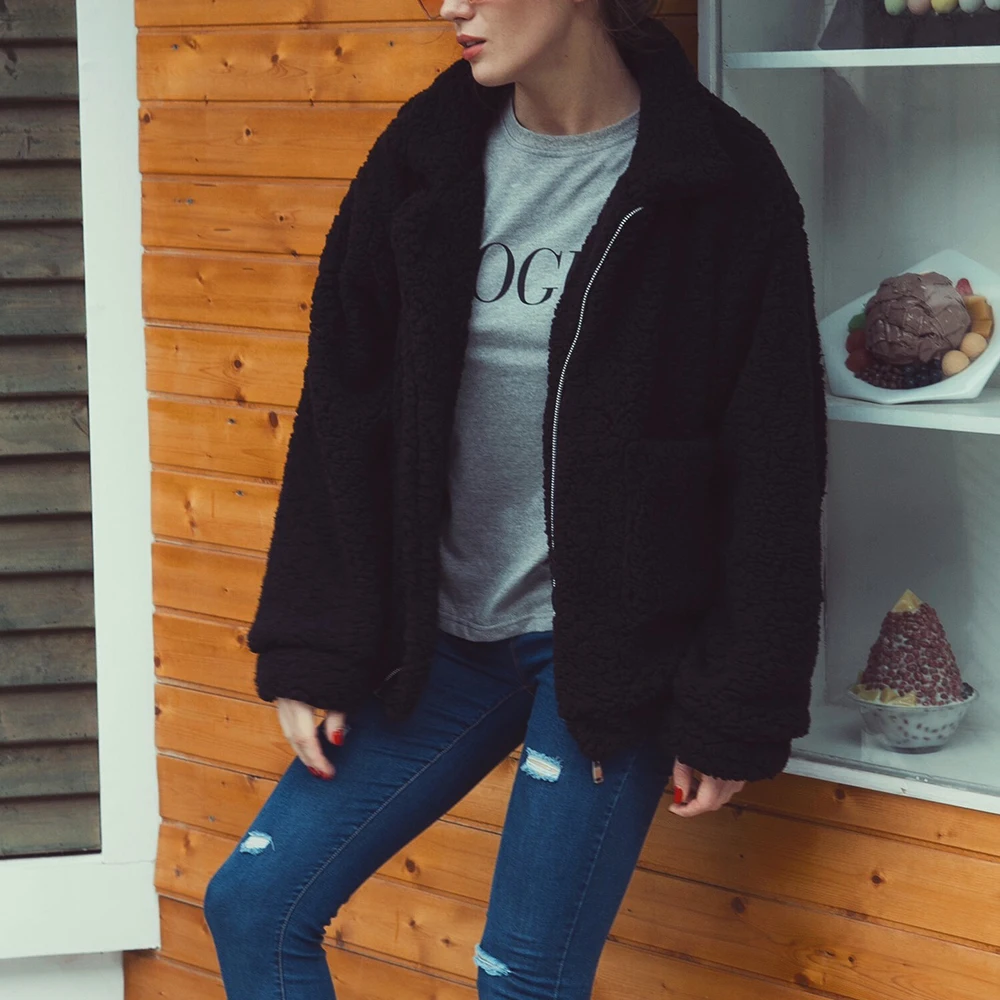 

Fall Winter Fashion Zipper Plush Cozy Tops Keep Women's Coats Warm Long Sleeved Autumn And Winter Masual Coat Monden New