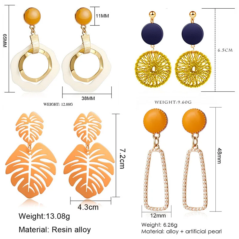 

POXAM New Korean Statement Earrings for women Yellow Cute Arcylic Geometric Dangle Drop Gold Earing Brincos 2020 Fashion Jewelry