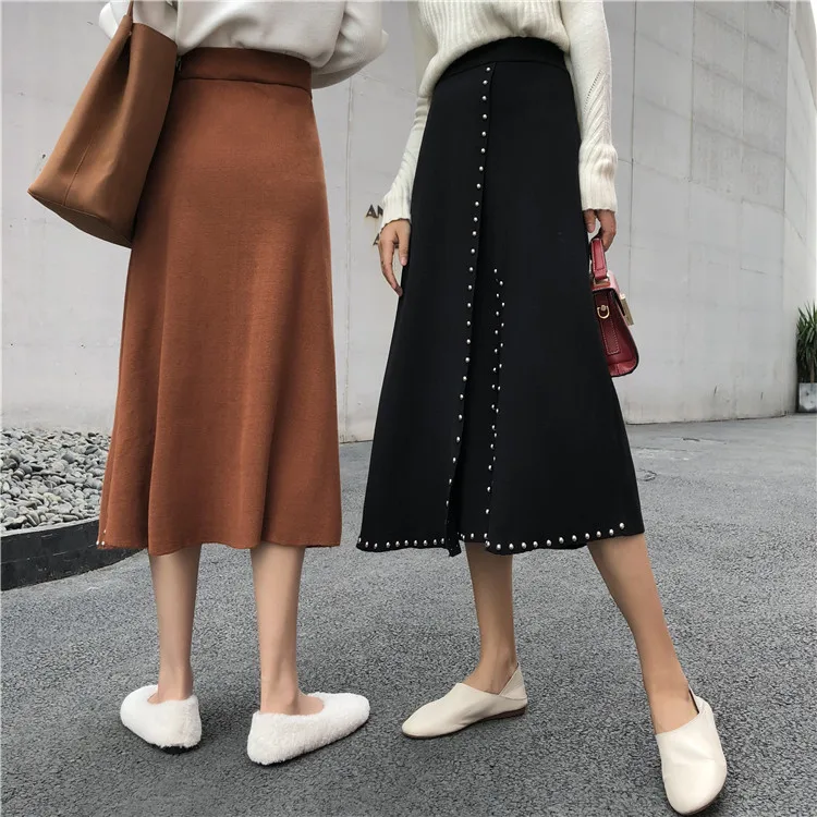 Новинка 2020 Женская однотонная трикотажная Плотная юбка бедра с разрезом на