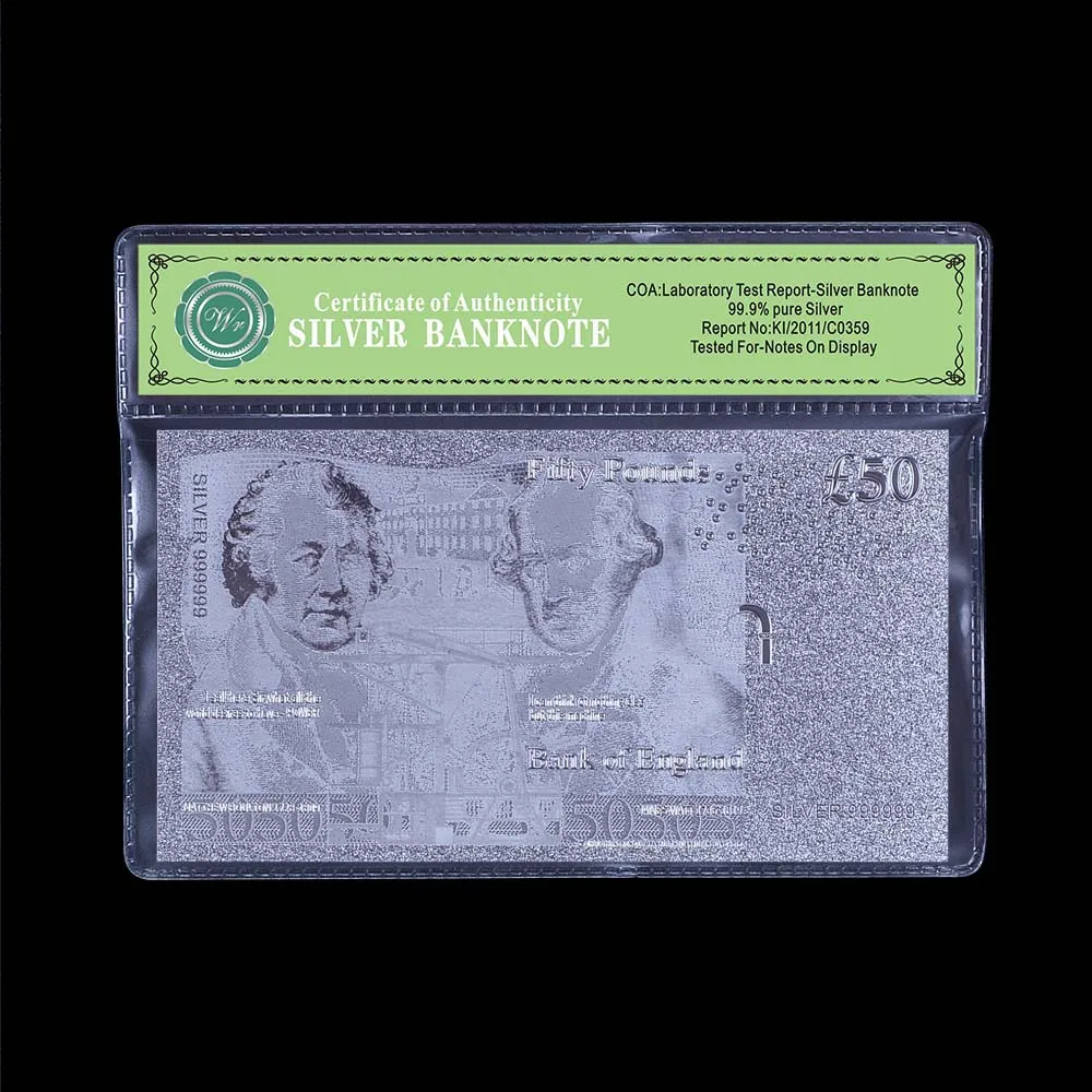 WR поддельные деньги купюры Великобритания 50 фунтов серебряная фольга Банкнота с