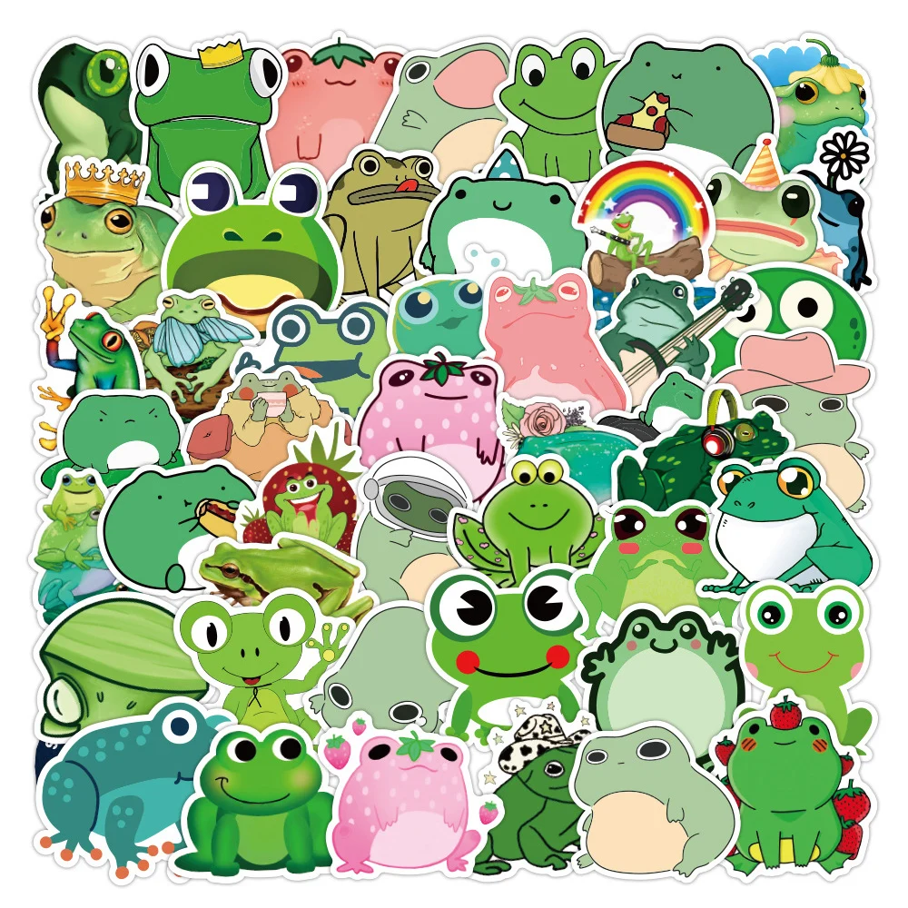 

50PCS Cute Frog Sticker Gifts Toy For Kids Cartoon Animal Decal Stickers to DIY Stationery Helmet Laptop Bike Suitcase Guitar