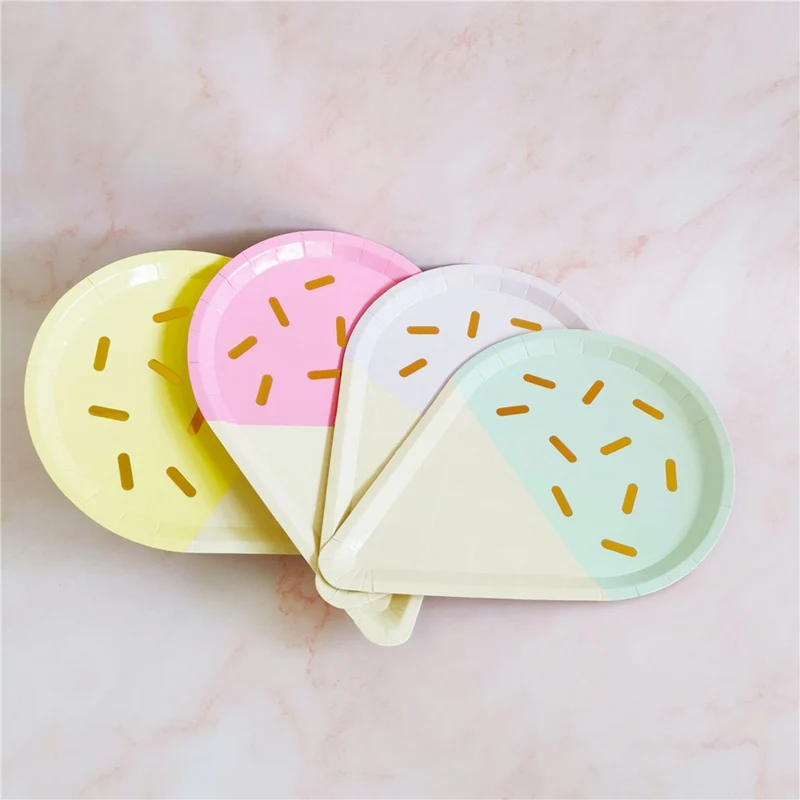 8pcs mix plate Летняя Вечеринка пончик мороженое тема украшения для кексов тарелка сотовый флаг с мячом коробка конфет набор день рождения, детский душ вечерние поставки - Цвет: 8pcs mix plate