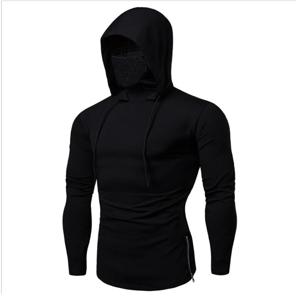 

Sweatshirt 2020 Men Hoodies Sweatshirts Fashion Grey Tops with Mask Clothes Black Male Autumn Pullovers