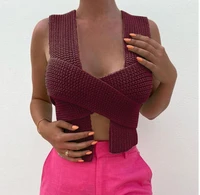 2022 spring summer bow cross strap knitted sweater vest women sexy crop top diy tie clothing sleevless jumpe girl sexy wine red