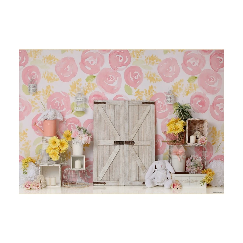 Фон для фотосъемки с изображением кролика хризантемы розовой серии тканевый фон