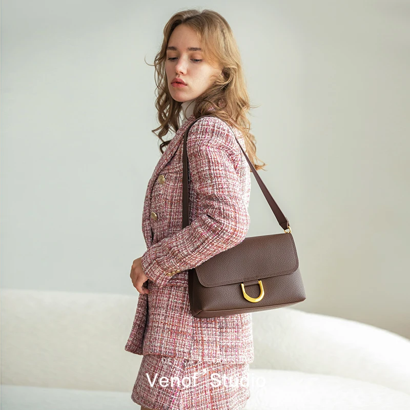 

VENOF Litchi Grain Leather Shoulder Bag For Women Luxury High-end Satchels Dating Bag Lady High Quality Commuter Crossbody Bags