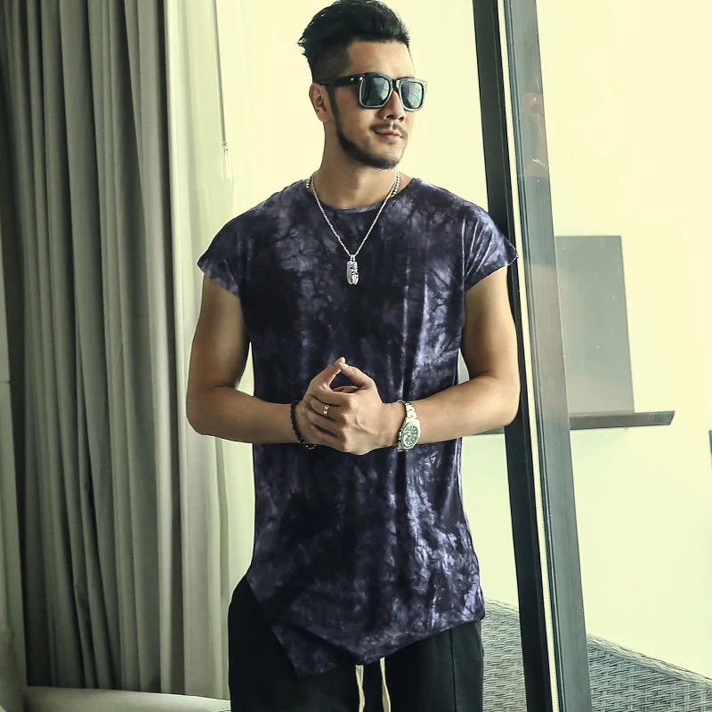 Модный дизайн пошива в британском стиле мужская длинная футболка с крашеным