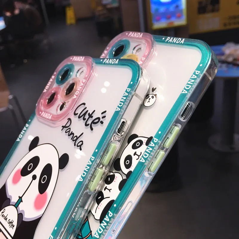 Cute Panda Letters Animal Pattern Camera Protective Phone Case For iPhone 14 13 12 11 Pro Max X XS XR 7 8 Plus SE 20 Clear Back