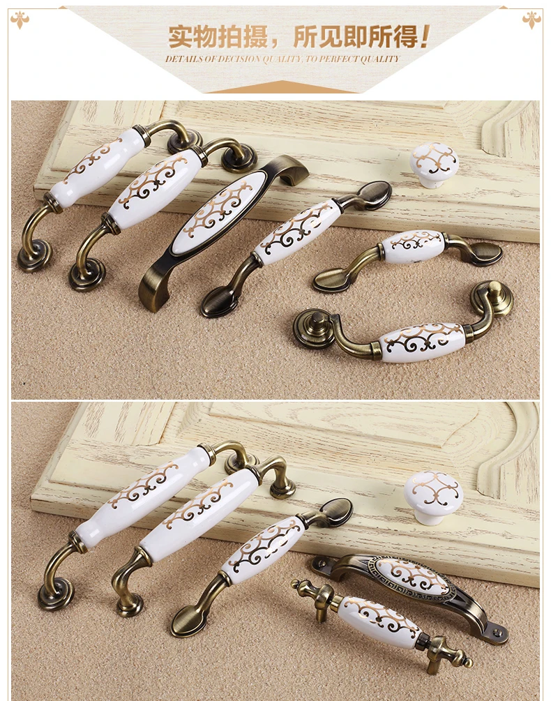 Ручки двери в европейском стиле зеленая бронзовая золотистая керамическая ручка