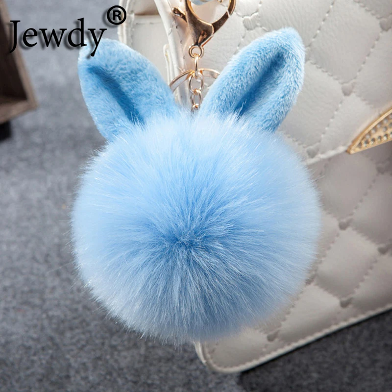 

Jewdy Bunny Key Chain Pom Rabbit Fur Ball KeyRings Porte Clef Pompom De Fourrure Pompon Women Bag Charms Jewelry 2020