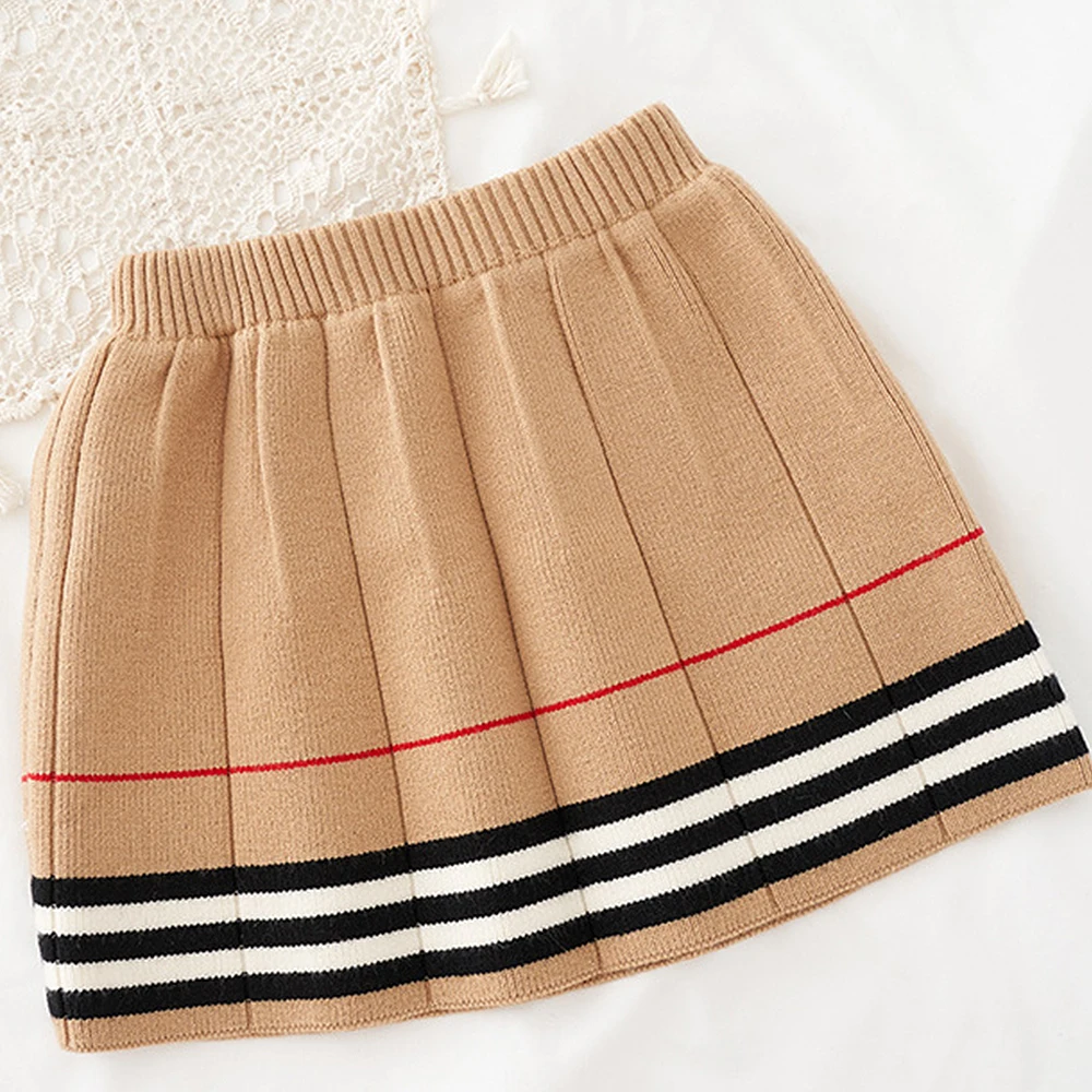 

2021New Spring Girls Sweater Set Striped Jumper Skirt Girls' Two-Piece Suit Children's Clothing Knit Short Skirt Girls 3-8 Age