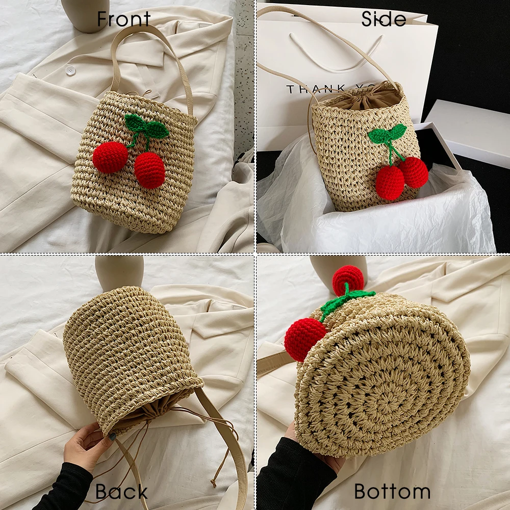 Соломенная Сумка-мешок на шнурке для женщин летние плетеные мессенджеры ручной