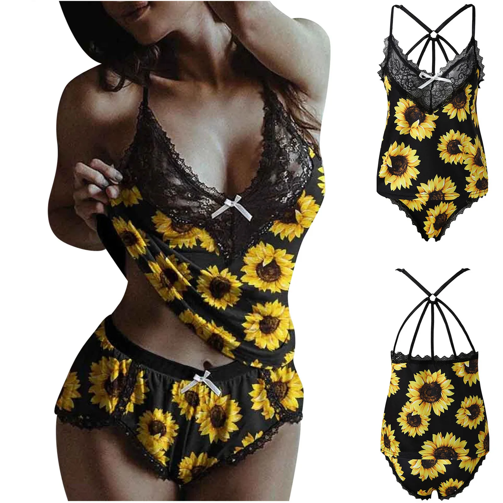 

Flower Print Pajamas Set Women Sleeveless Lace Cami Short Lingerie Sleepwear Set Fashion Sexy Ladies Underwear Pijamas De Mujer