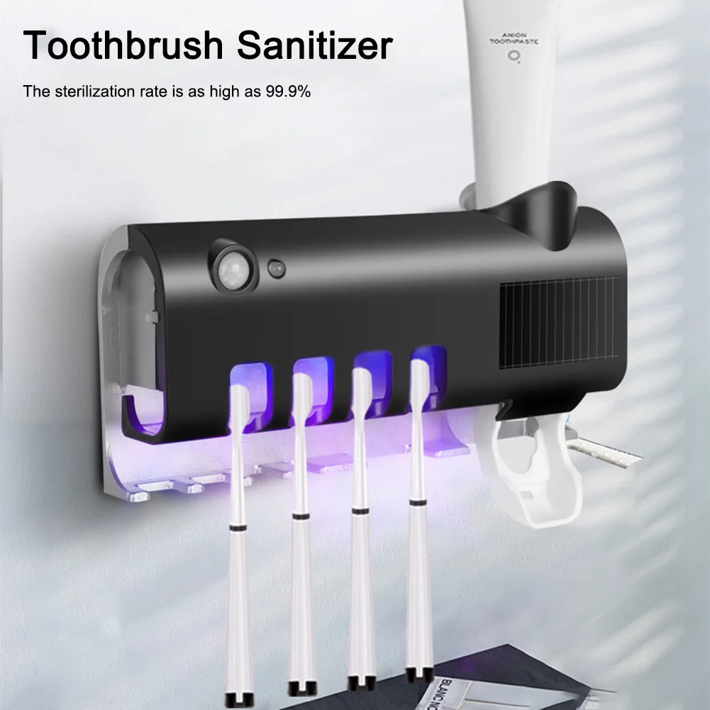 

Прочный держатель для зубных щеток с УФ-защитой, дезинфицирующее средство, настенный держатель для зубных щеток на солнечной батарее с пита...