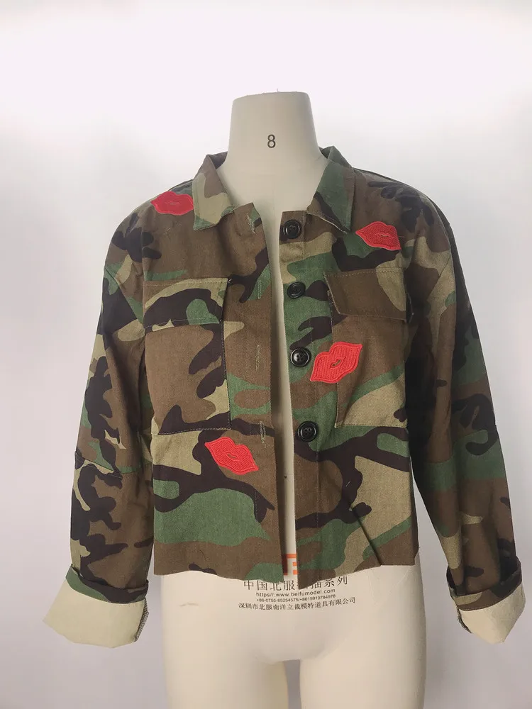

New Arrivals Women Casual Coats Camouflage Printing Lapel Collar Long Sleeve Single Breasted Short Jackets For Streetwear Autumn