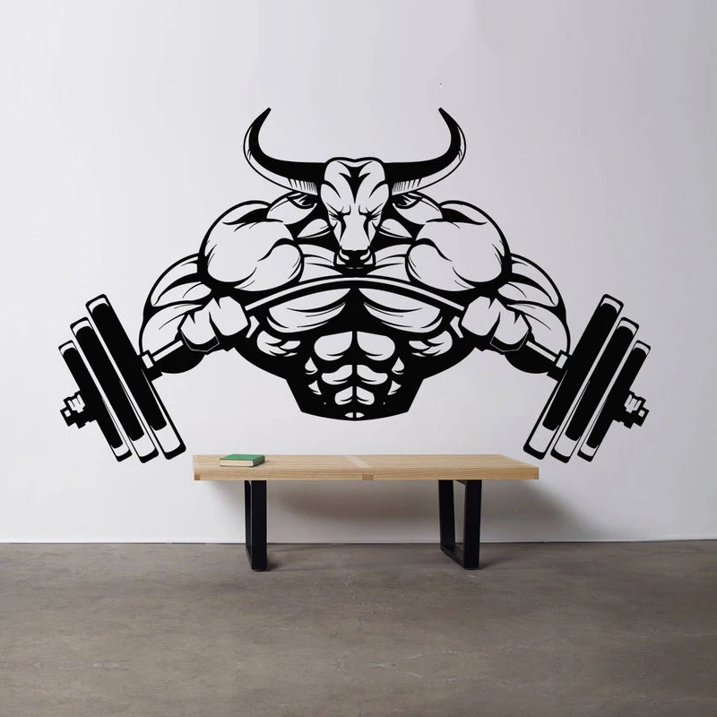 

Bull Crossfit Fitness Club vinyl sticker Gym Logo Sport Barbell Workout Motivation Muscle Training Mural Decal Art Decor A740