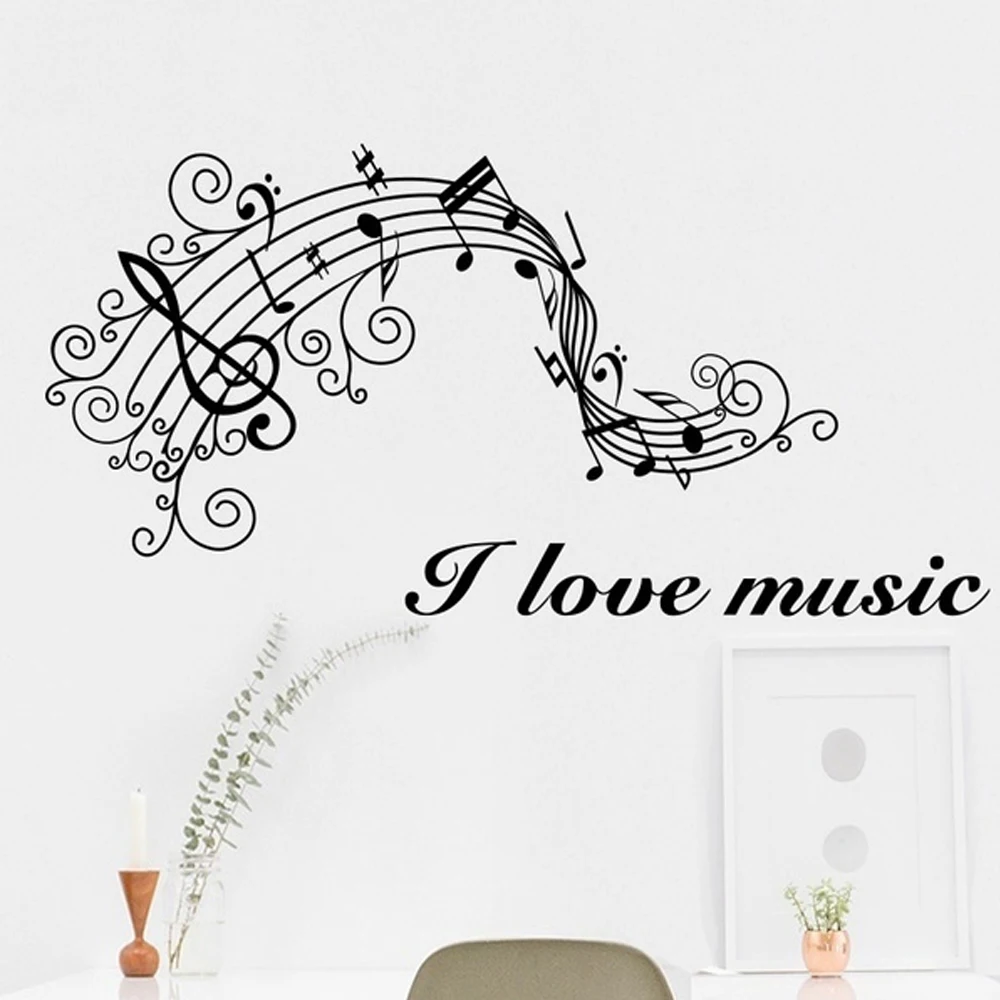 

Art Design DIY I Love Music Modern Style Wall Stickers for Living Room Bedroom Home Decoration Wall Paper