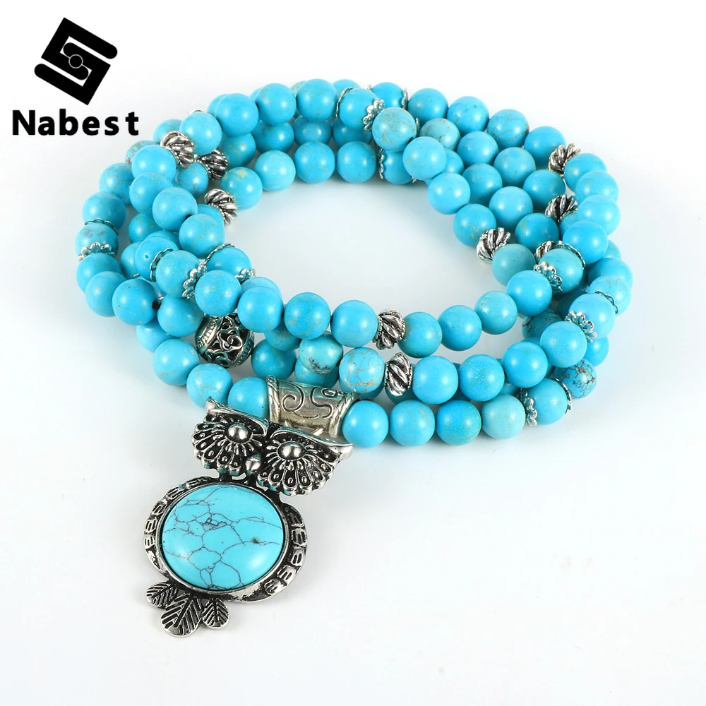 Женское и мужское бирюзовое ожерелье из натурального камня с розовым кристаллом