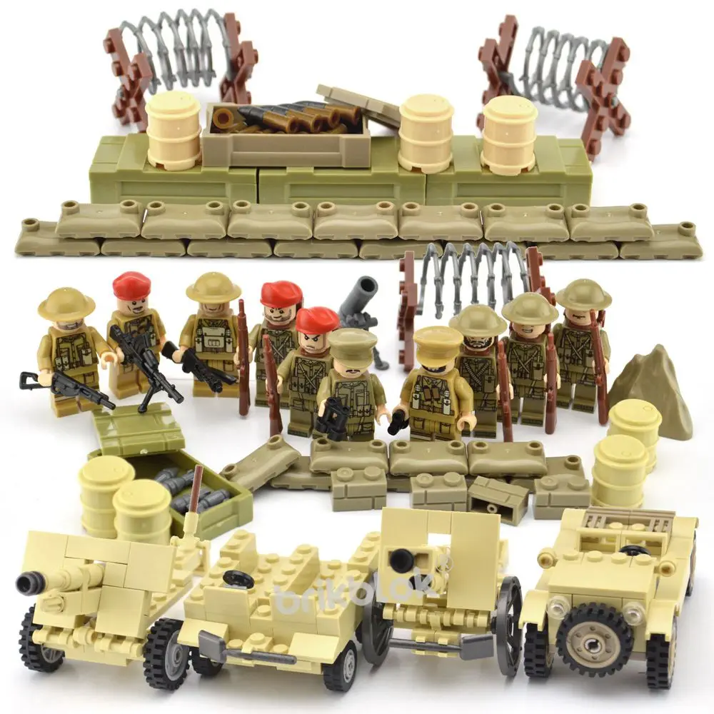 Новые блоки ww2, военные армейские, армейские наборы, фигурки, строительные блоки, игрушки для мальчиков, для детей, США, России Великобритании - Цвет: UK Soldiers set