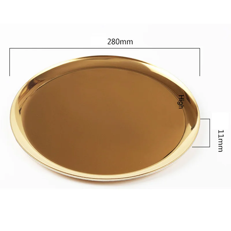 Y112 Scandinavian Style Gold Storage Tray Metal Round Dish Rainbow Colors Fruit Tea Copper Decoration | Дом и сад