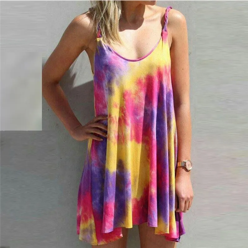 Женское платье комбинация с принтом в виде галстука свободное u образным вырезом