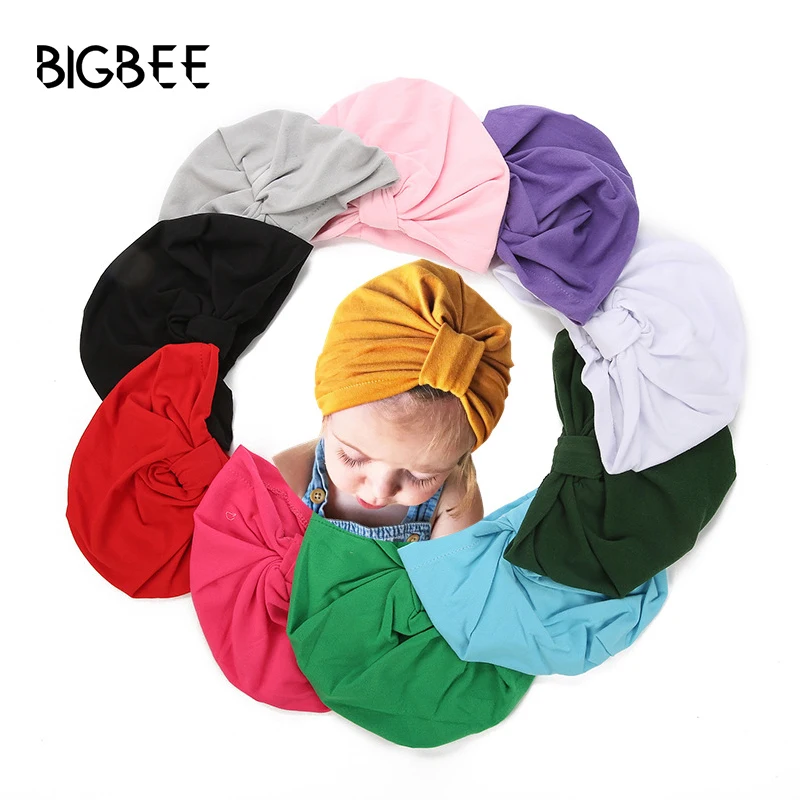 

Fine Baby hat Solid Turban headscarf for Baby Cap Bow tie baby Headbands Infant kid Twisted Knotted Elastic Children Head Wrap