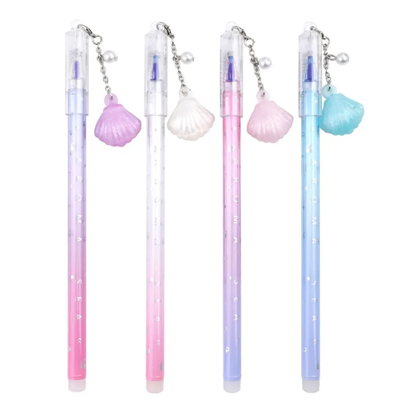 

40 pcs/lot Kawaii Mermaid Shell Erasable PendantGel Pen Cute 0.5mm blue ink Signature Pens Office School Writing Supplies gift