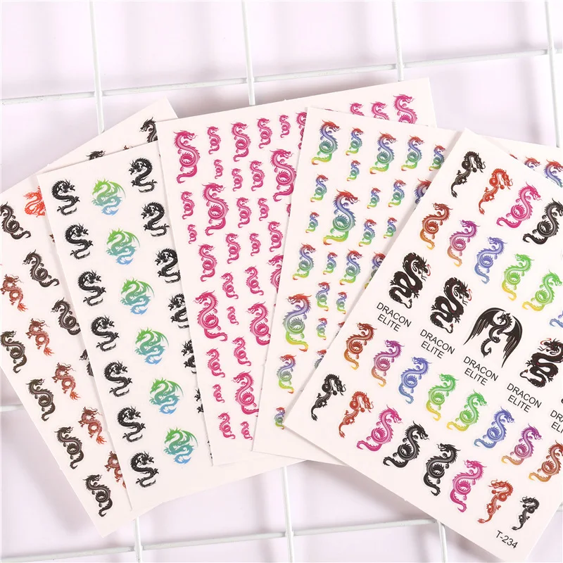 1 шт. 3D наклейка для ногтей красный черный красочный китайский дракон дизайн
