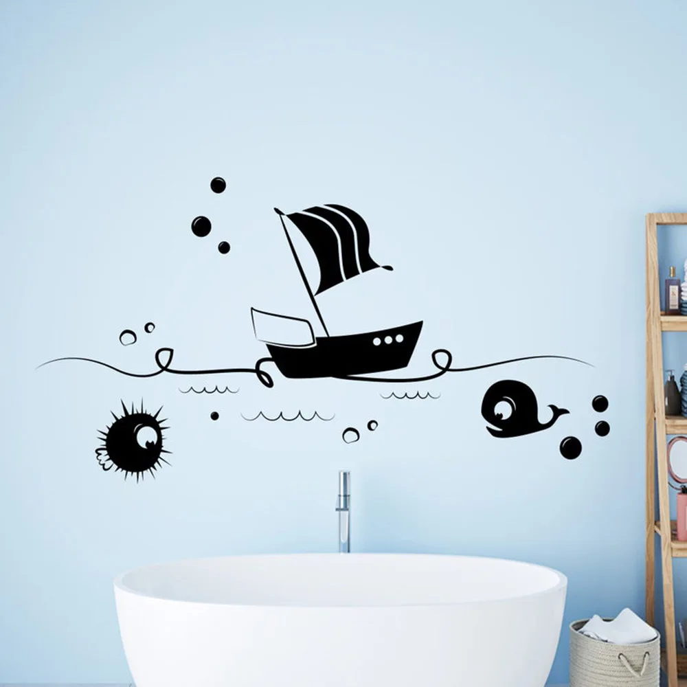Морская Лодка рыбий сцена животные виниловые наклейки на стены детские стену
