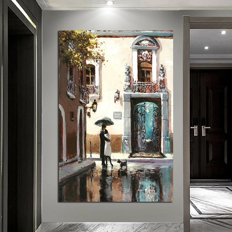 OUCAG влюбленные пара ходьба холст настенные художественные принты Романтический