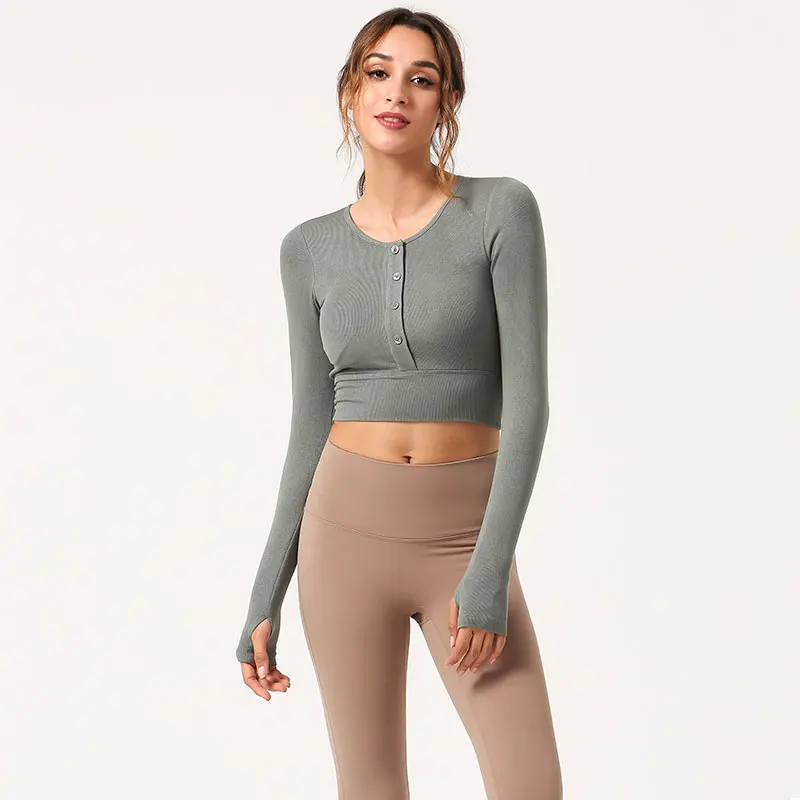 Трикотажный топ для йоги с подкладкой женские рубашки длинным рукавом фитнеса