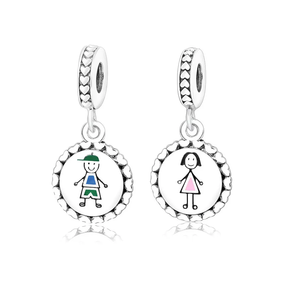 

Authentic 925 Sterling Silver Bead Charm Boy & Girl Bead Fit Original Pandora Charm Bracelet & Bangle Necklace DIY Jewelry Gift