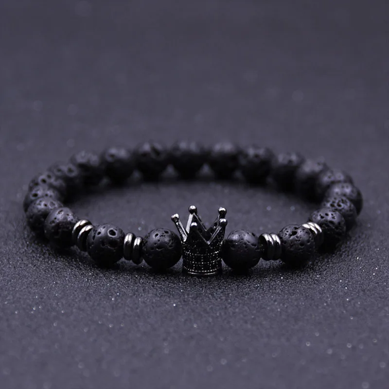 Мужские ювелирные изделия браслет с инкрустацией короной из циркония черный