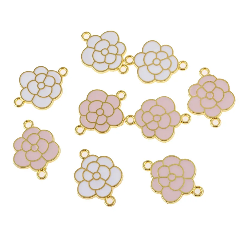 

10PCS MIX Enamel Flower 2 Hole Charms For Earrings Pendants Necklace Jewelry Findings Handmade Craft DIY Bangle Bracelet