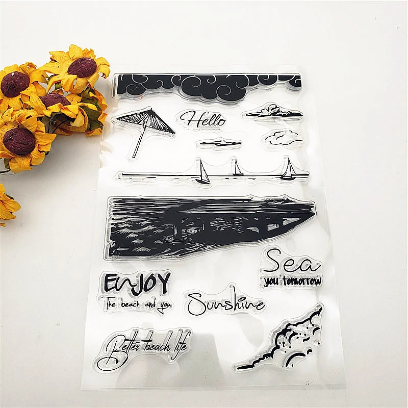 

Coastal Beach Clear Stamps Transparent Seal 11x16cm Silicone Seal TPR Halloween Roller Stamps DIY Scrapbooking Cards