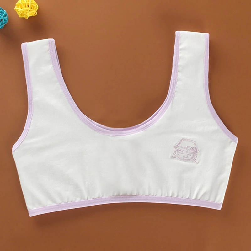 Young Girl Cotton Training Bra Teenage Student Cartoon Embroidery Underwear Soft X3UE